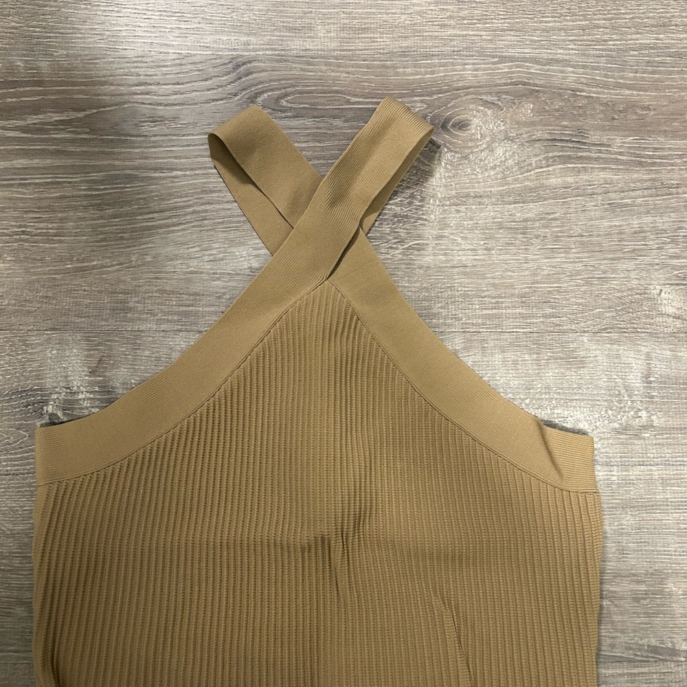 Tan Ribbed Cross-Back Top